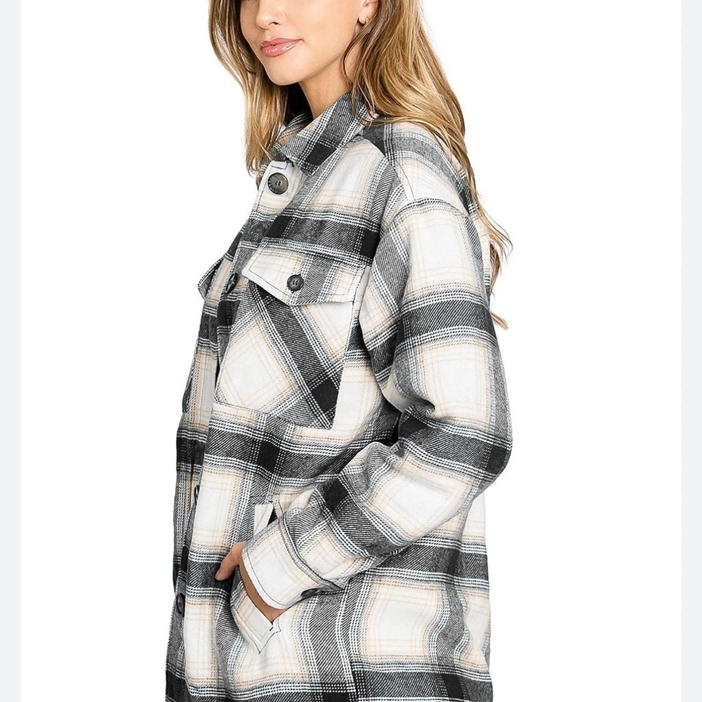 Love Tree Fleece Lined Plaid Oversized Western Chore Jacket Shacket Coat Med H - Picture 2 of 9